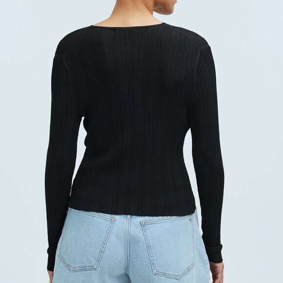 Madewell Micro-Rib Crewneck Long Sleeve Cardigan Black Size XXS NWT - Picture 2 of 8